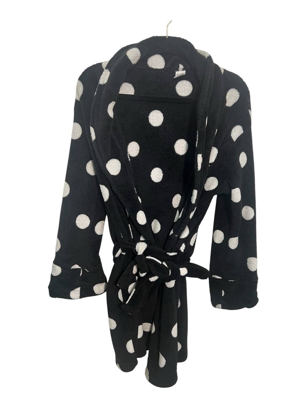 Pink Victoria Secret Polka Dot Plush Bathrobe - Black & White Size Medium-Large